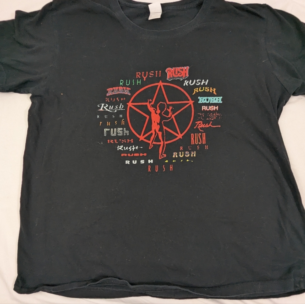 Rush Band Merch Black Tshirt Featuring The Band Name Multiple Fonts